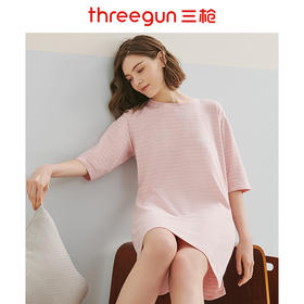 Threegun三枪 【彩条水柔弹力棉】圆领中袖女士家居裙睡裙-70403A911