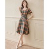 DSYP-DS21086新款法式时尚气质方领短袖格子连衣裙 商品缩略图0
