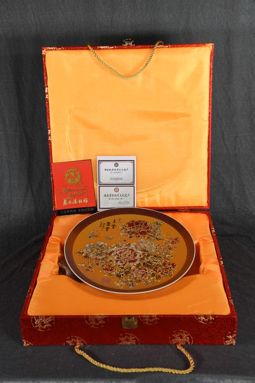 中华老字号蔡氏漆线雕玉堂富贵盘 （10英寸黄） 商品图4