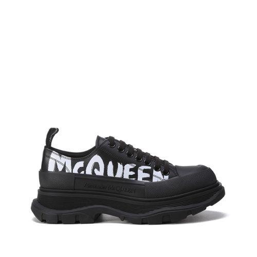Alexander McQueen/亚历山大麦昆【22春夏新款】男士Tread Slick系列牛皮革/橡胶系带厚底休闲鞋涂鸦标志 682423 WIABD 商品图0