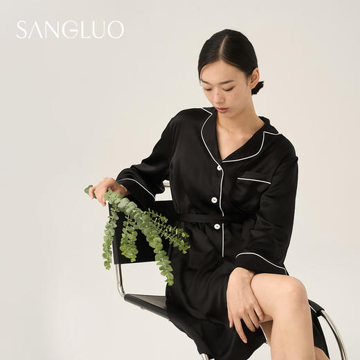 SANGLUO桑罗桑蚕丝睡衣睡袍纯色简约舒适家居服晨袍女 商品图3