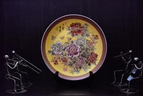 中华老字号蔡氏漆线雕玉堂富贵盘 （10英寸黄）