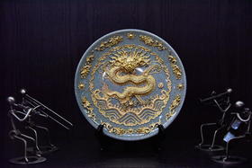中华老字号蔡氏漆线雕正九龙盘（哥窑10英寸）