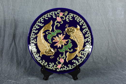 中华老字号蔡氏漆线雕双鱼和谐盘（10英寸蓝） 商品图1