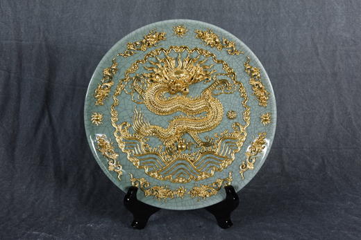 中华老字号蔡氏漆线雕正九龙盘（哥窑10英寸） 商品图1