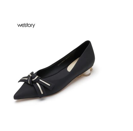 Westory22年早秋新款蝴蝶结尖头浅口低跟平底单鞋奶奶鞋72061 商品图2