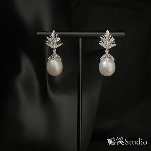 禧溪珠宝 乌菲兹的美人图 极光 大水滴耳坠 植物叶片造型 镶嵌进口锆石 纯银镀厚金 商品图1