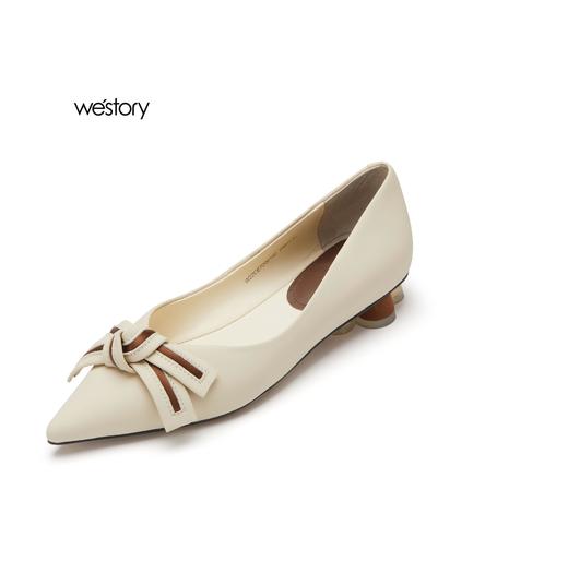 Westory22年早秋新款蝴蝶结尖头浅口低跟平底单鞋奶奶鞋72061 商品图1
