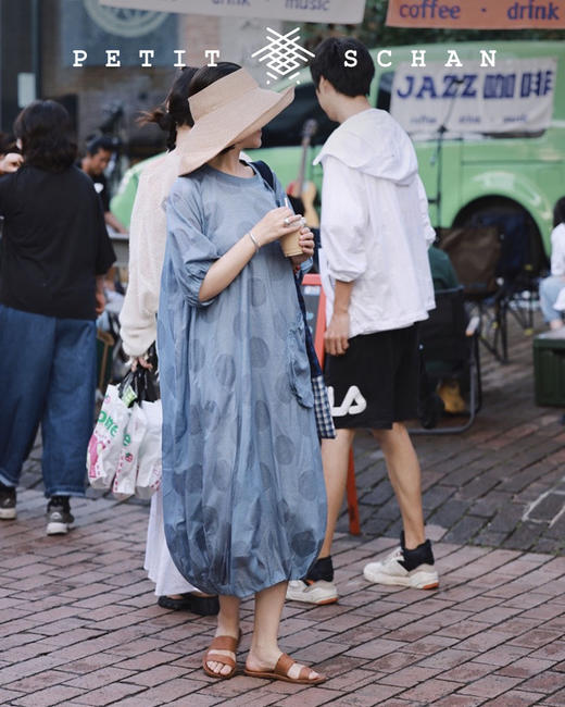 PETIT SCHAN小闪 CLO#095  Blue Balloon 蓝气球 桑蚕丝棉轻薄款法式茧型连衣裙 商品图2