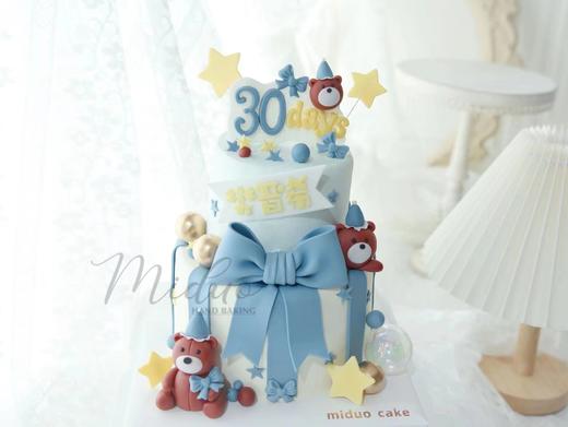 男孩款 可爱小熊 周岁 翻糖玩偶 双层蛋糕 商品图0