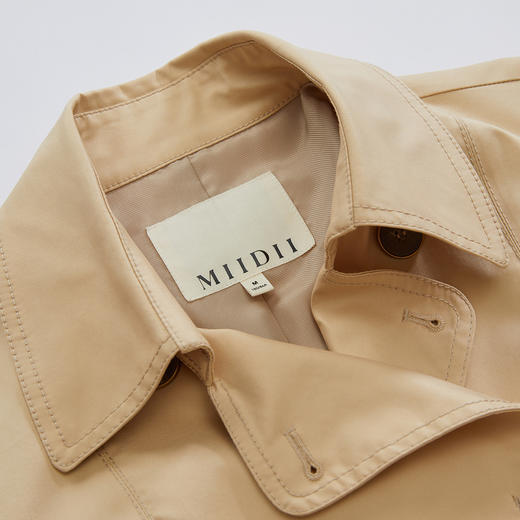 谜底22秋新品简约经典双排扣绑带中长风衣外套女228ME6156 商品图3