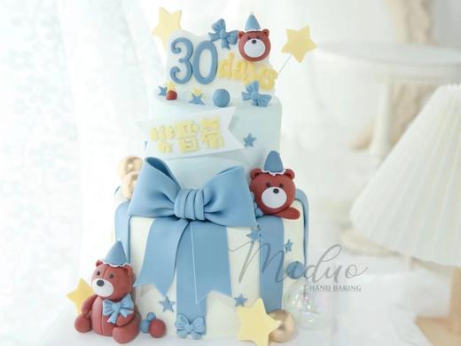 男孩款 可爱小熊 周岁 翻糖玩偶 双层蛋糕 商品图5