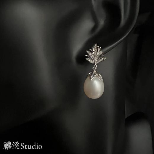 禧溪珠宝 乌菲兹的美人图 极光 大水滴耳坠 植物叶片造型 镶嵌进口锆石 纯银镀厚金 商品图4