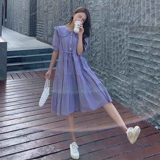 【温柔文艺 娃娃领蛋糕裙】实拍大码女装夏季棉麻宽松夏天胖中长款显瘦短袖孕妇裙子 商品图2