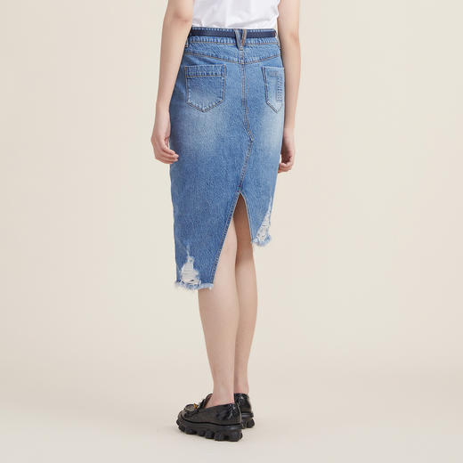 谜底牛仔裙女2022秋新品设计小众不对称开叉半身裙223MB1016 商品图2