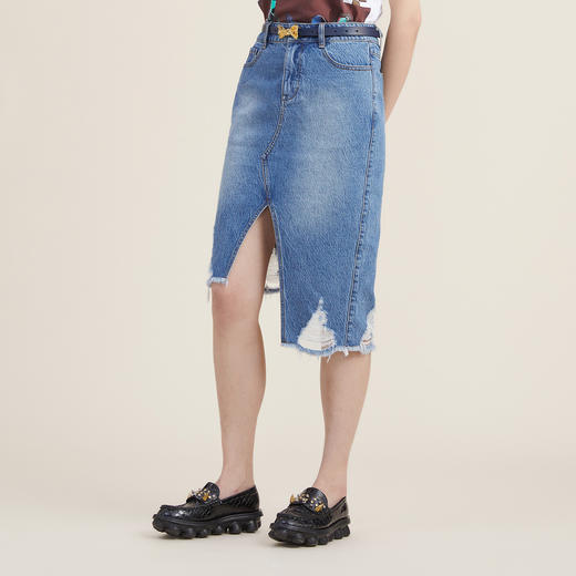 谜底牛仔裙女2022秋新品设计小众不对称开叉半身裙223MB1016 商品图1