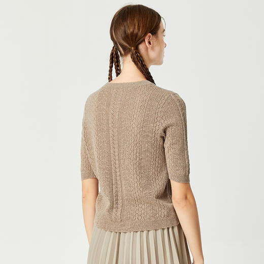 Famecoco范可儿卡其色镂空针织衫t恤秋羊毛微透上衣女宽松高级感F225DB002 商品图2