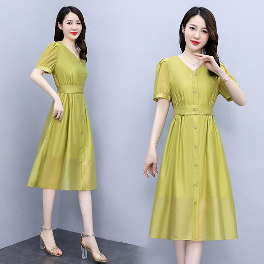 夏季新款V领时尚百搭气质女神收腰显瘦中长裙HR-WY3159 商品图2