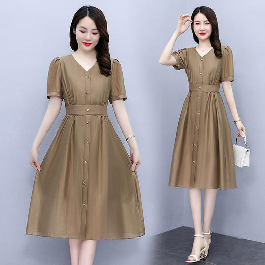 夏季新款V领时尚百搭气质女神收腰显瘦中长裙HR-WY3159 商品图3