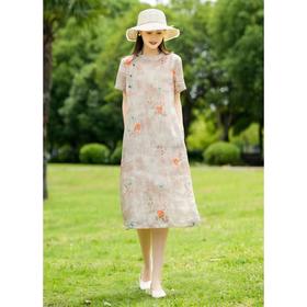 dp1095  2022夏季改良旗袍日常短袖复古文艺斜襟棉麻印花连衣裙