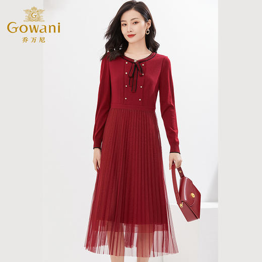 乔万尼新款收腰连衣裙韩系设计感显瘦红色礼服EF3E813 商品图1