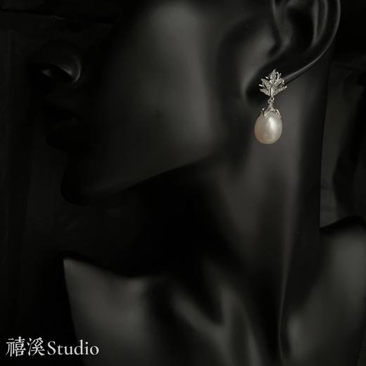 禧溪珠宝 乌菲兹的美人图 极光 大水滴耳坠 植物叶片造型 镶嵌进口锆石 纯银镀厚金 商品图5