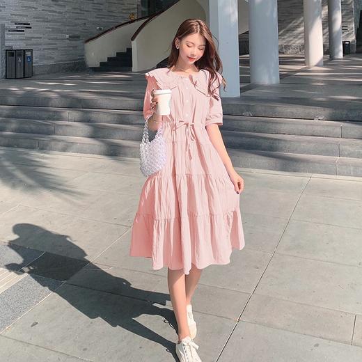 【温柔文艺 娃娃领蛋糕裙】实拍大码女装夏季棉麻宽松夏天胖中长款显瘦短袖孕妇裙子 商品图1