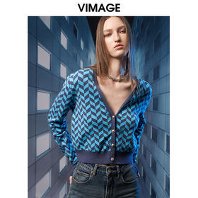 VIMAGE纬漫纪秋季新款时尚百搭V领针织衫女上衣V1801403