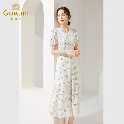 乔万尼白色连衣裙女新款气质法式高级感显瘦长裙DF2E412 商品图1