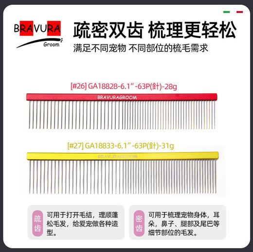 宠物铝柄挑毛梳【#26】【#27】【#28】意大利BRAVURAGROOM 商品图1