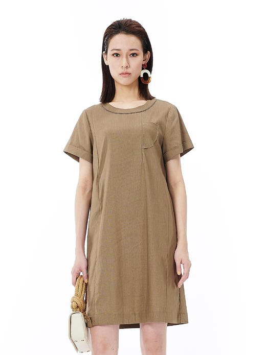 【焦茶色直筒裙】奇威 圆领短袖连衣裙0HC0308025 商品图2