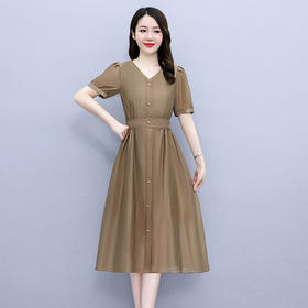 夏季新款V领时尚百搭气质女神收腰显瘦中长裙HR-WY3159