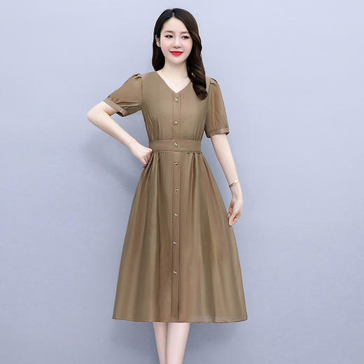 夏季新款V领时尚百搭气质女神收腰显瘦中长裙HR-WY3159 商品图0