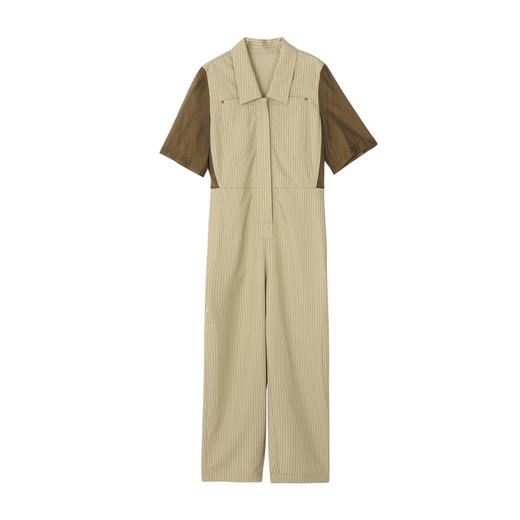 谜底2022秋新品复古文艺竖条纹配腰带翻领天丝连体裤女223MK1053 商品图4