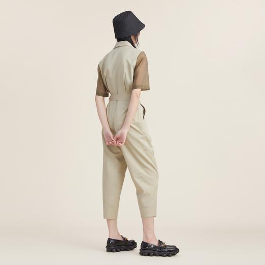 谜底2022秋新品复古文艺竖条纹配腰带翻领天丝连体裤女223MK1053 商品图2