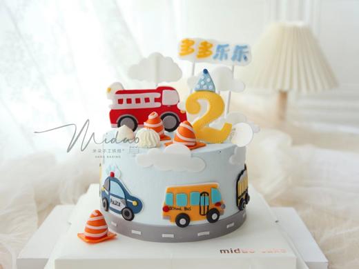 男孩款 小汽车 消防车 警车 挖土机 校车 手工糖牌 周岁蛋糕 商品图0