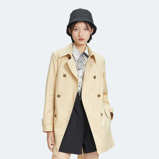 谜底22秋新品简约经典双排扣绑带中长风衣外套女228ME6156 商品图0