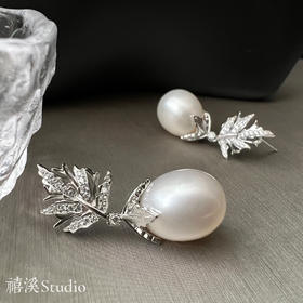 禧溪珠宝 乌菲兹的美人图 极光 大水滴耳坠 植物叶片造型 镶嵌进口锆石 纯银镀厚金