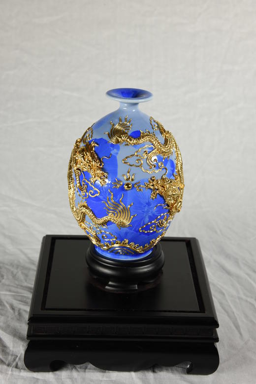 中华老字号蔡氏漆线雕双龙橄榄瓶（8英寸结晶釉） 商品图1