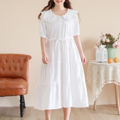 【温柔文艺 娃娃领蛋糕裙】实拍大码女装夏季棉麻宽松夏天胖中长款显瘦短袖孕妇裙子 商品图5