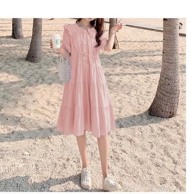 【温柔文艺 娃娃领蛋糕裙】实拍大码女装夏季棉麻宽松夏天胖中长款显瘦短袖孕妇裙子 商品图6
