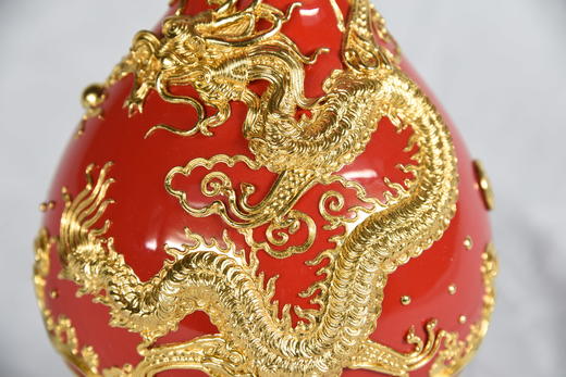 中华老字号蔡氏漆线雕祥龙玉壶春瓶（5英寸红釉） 商品图2