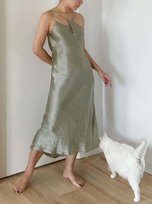 LCM｜Midnight Romance Dress Celadon [ 醋酸细带长裙 灰绿 ] 商品图0