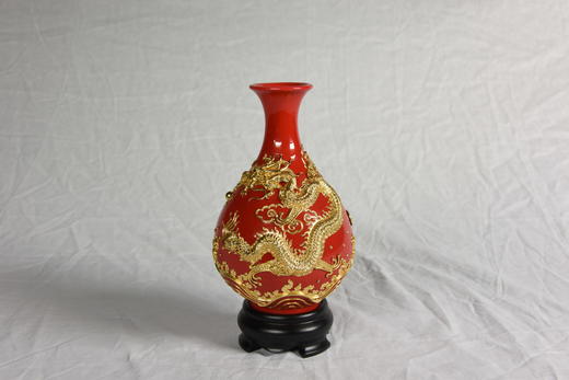 中华老字号蔡氏漆线雕祥龙玉壶春瓶（5英寸红釉） 商品图0