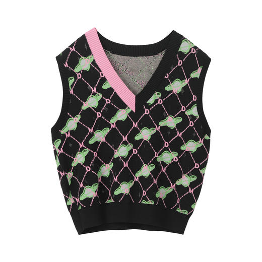 谜底2022秋季新款复古学院合体V领套头背心毛衣外套女227MZ6144 商品图4