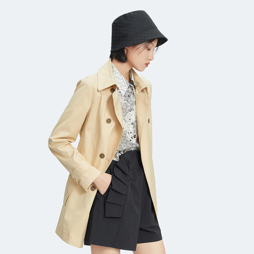 谜底22秋新品简约经典双排扣绑带中长风衣外套女228ME6156 商品图2
