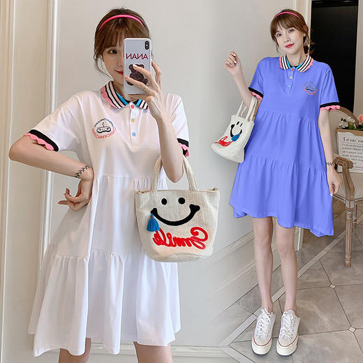 【完美修饰孕妈妈的身材】孕妇装潮妈夏季小清新polo领娃娃孕妇连衣裙 商品图0