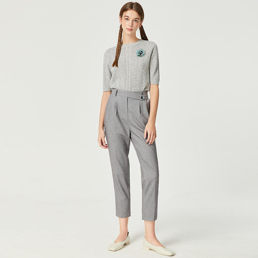 Famecoco范可儿卡其色镂空针织衫t恤秋羊毛微透上衣女宽松高级感F225DB002 商品图4