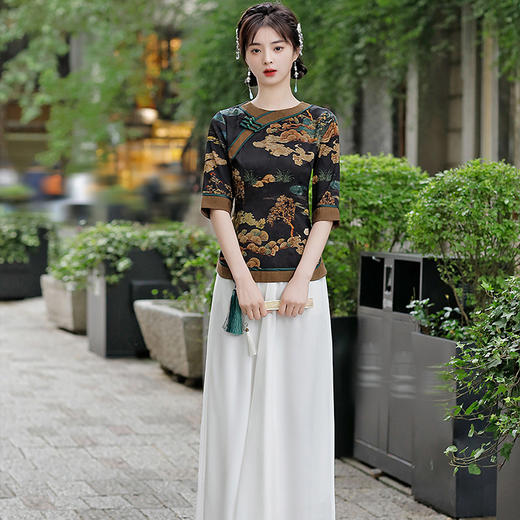 复古改良，新品仿醋酸印花旗袍两件套复古气质修身旗袍BJ-2235 商品图2