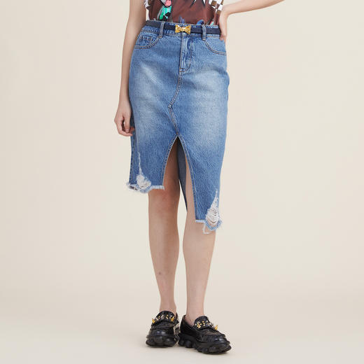 谜底牛仔裙女2022秋新品设计小众不对称开叉半身裙223MB1016 商品图0